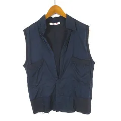バッカ BACCA トゥモローランド ブラウス シャツ 配色 Vネック ノースリーブ M 38 紺 ネイビー 黒 ブラックのサムネイル