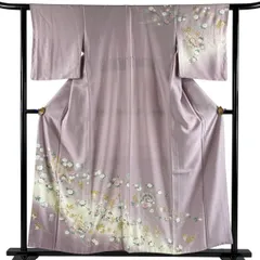 訪問着 身丈154.5cm 裄丈61cm S 袷 鏡裏文 枝花 金彩 ぼかし 灰紫 正絹 秀品 【中古】のサムネイル