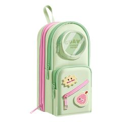 Azmio 筆箱 韓国 ペンケース 大容量 ポーチ 可愛い 女の子 多機能 小物入れ 多層構造 (グアバグリーン) [グアバグリーン]