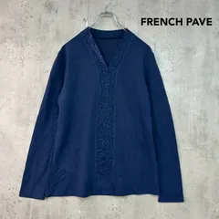 FRENCH PAVE フレンチパヴェ サイズ表記なし ネイビー w53259nv Vネック ラメ ライン グリッター カットソー 長袖 ニットソー Tシャツ ストレッチ 伸縮性 トップス 濃紺 スパンコール キラキラ 綺麗め 上品 洗濯可 ★ ■◇のサムネイル
