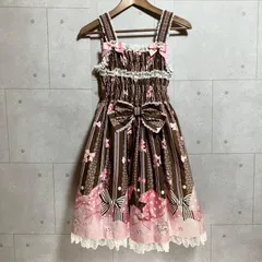 Angelic Pretty アンジェリックプリティ ジュエル リボン シャーリング ジャンパースカート キャミソール ノースリーブ ワンピース フリル レース ブラウン ピンク Kawaii ドレス ロリータ レディース SU-30-13のサムネイル