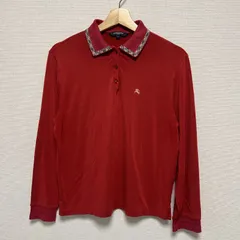 (^w^)b BURBERRY GOLF バーバリーゴルフ ポロシャツ 長袖ポロシャツ ポロ襟 3つボタン 刺繍ロゴ チェック柄 春 秋 カジュアル 赤色 メンズ サイズL OM12861HGのサムネイル