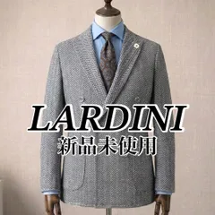 【新品未使用】LARDINI リネン混 テーラードジャケット ネイビー×ホワイト ダブルブレスト M ヘリンボーン ブートニエール付き ラルディーニ ピークドラペル ストレッチのサムネイル