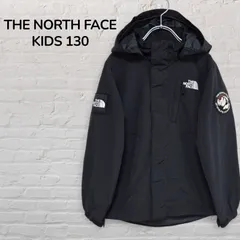 【美品】ノースフェイス　THE NORTH FACE　マウンテンパーカー　ナイロンジャケット　キッズ　130　8歳　9歳　ブラック　黒　ジップアップパーカー　ロゴ刺繍　ワッペン　ユニセックス　アウトドア　韓国　古着
