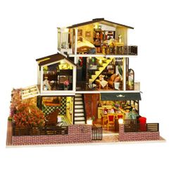 Spilay 1/24 DIY 목제 미니어처 인형 집 초보자 크래프트 세트 - Ha+LED 라이트, 오르골, 더스트 커버 - 생일, 홀리데이, 크리스마스 선물 어린이용 14세 이상 (Romantic (Borrowed)) 무료 배송