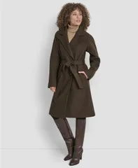 ダナ キャラン ニューヨーク レディース アウター ジャケット・ブルゾン コート DKNY Womens Belted Notch Collar Coat PXSXXL Chocolate チョコレーのサムネイル