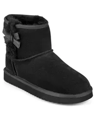 アース レディース シューズ ブーツ・レインブーツ アンクル ブーツ Earth Womens Worldly Cozy Side Bow Ankle Booties Black Suede ブラックのサムネイル