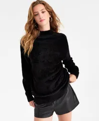 バースリー レディース アウター ニット・セーター セーター Bar III Womens MockNeck Fuzzy Sweater Deep Black ブラック