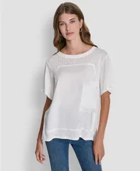 ダナ キャラン ニューヨーク レディース トップス シャツ クルーネック DKNY Womens Crewneck Short Sleeve TShirt Ivory アイボリーのサムネイル