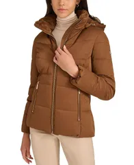 カルバンクライン レディース アウター ジャケット・ブルゾン コート Calvin Klein Womens FauxFurLined Hooded Puffer Coat Chestnutのサムネイル