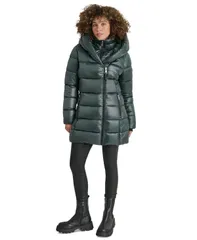 ダナ キャラン ニューヨーク レディース アウター ジャケット・ブルゾン コート DKNY Womens Bibbed ShawlCollar Packable Shine Puffer Coat Mのサムネイル