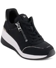 ダナ キャラン ニューヨーク レディース シューズ スニーカー レース DKNY Kaden LaceUp Zip Wedge Sneakers Black Dark Gunmetal ブラックのサムネイル
