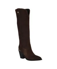 ゲス レディース シューズ ブーツ・レインブーツ GUESS Womens Sashan KneeHigh Topstitched Western Boots Dark Brown Suede ブラウのサムネイル