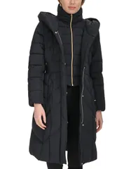 コールハーン レディース アウター ジャケット・ブルゾン コート Cole Haan Womens Bibbed Hooded Puffer Coat Black ブラックのサムネイル