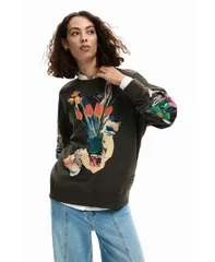 デジグアル レディース アウター パーカー・スウェット シャツ Desigual Womensweatshirt collage drawing Dark grey グレーのサムネイル