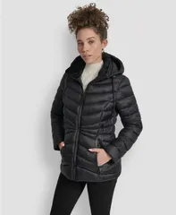 ダナ キャラン ニューヨーク レディース アウター コート DKNY Womenstand Collar ZipperFront Coat Black ブラックのサムネイル