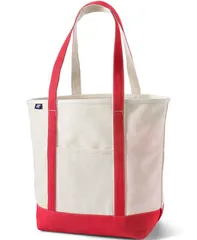 ランズエンド レディース バッグ Lands End Extra Large Solid Color 5 Pocket Open Top Long Handle Canvas Tote Bag Natのサムネイル