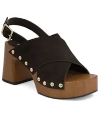 ミア レディース シューズ サンダル プラットフォーム MIA Womens Eudora Studded Crisscross Platform Sandals Chocolate チョコレートのサムネイル