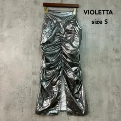 VIOLETTA ヴィオレッタ S シルバー フロント ギャザー スカート ロング マキシ タイト スリット スパンコール メタリック シャイニー 光沢 ウエストゴム VIAKR0524003 ボトムス ズボン ★ ■◆のサムネイル