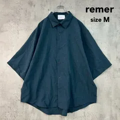 remer リメール M ルーズシンセティックリネンオーバーシャツ ブルー系 ネイビー 半袖シャツ カジュアル ルーズ フィット ワイド シルエット トップス 無地 ポリエステル 五分袖 七分袖 麻調 合繊 涼しい 通気性 服 ★ ■◆のサムネイル