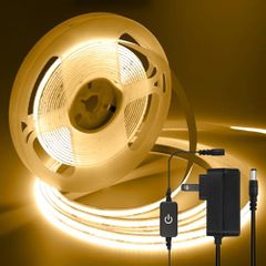 iNextStation COB led 테이프 라이트 5m 12v 테이프 라이트 전구색 고휘도 CRI93+ 폭 8mm PSE 인증이 끝난 어댑터·조광기 첨부 양면 테이프 간접 조명 절단 가능 320LEDs/m 침실/방/점포/콜렉션 6f231841