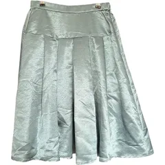   Re. Verofonna   ヴェロフォンナ  膝下丈フレアスカート   サテン、無地、ウエストゴム  タ ック、フレア、光沢 青 グリーン ブルー・サイズ：M  38【MAN4】のサムネイル