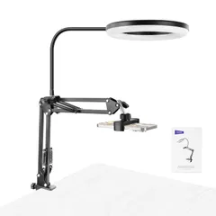 新品 NEEWER Entry Level Version リングライト アーム式 8インチ 俯瞰撮影 卓上 5W LED自撮りライト クランプスタンド/スマホホルダー/リモコン付属 iPhone対応 二色 調光可能 CRI85 女優ライト メイク/ライブ配信のサムネイル