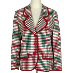 イヴ・サンローラン YVES SAINT LAURENT ギンガムチェック ジャケット アウター 毛 レッド グリーン レディース 【中古】のサムネイル