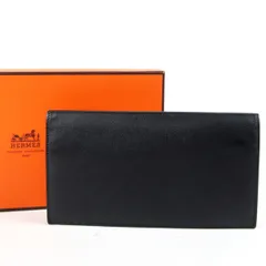 【美品】HERMES エルメス シチズン ツイル 二つ折り長財布 レザー ブラック C刻 ブランドウォレット【UU82】のサムネイル
