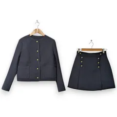 良品 24SS Christian Dior クリスチャンディオール CDパールボタン ノーカラージャケット スカート セットアップ サイズ42 ネイビー レディース 古着 中古 USEDのサムネイル
