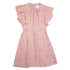 新品同様 Kate Spade ケイトスペード カットワークレース ワンピース ラッフルスリーブ ドレス ジョーゼット生地 0 スモーキーピンク レディース 古着 中古 USED