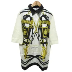 美品 クリーニング済 HERMES エルメス BRIDES DE GALA ツイルレーヌ ハーフスリーブポロシャツ L ホワイト ブラック レディース 古着 中古 USEDのサムネイル