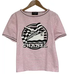 良品 CHANEL シャネル LA PAUSA ボーダーTシャツ カットソー P60455 サイズ34 ピンク レディース 古着 中古 USEDのサムネイル