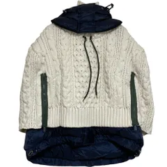 未使用 sacai サカイ ケーブルニットドッキング ダウンポンチョ ブルゾン 19-04774 サイズ1 ネイビー アイボリー レディース 古着 中古 USEDのサムネイル