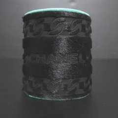 美品 01A CHANEL シャネル ハラコ レザー ワイド バングル ブレスレット ブラック×ブルー レディース 古着 中古 USEDのサムネイル