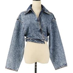 美品 ALAIA アライア ショート丈 スパイラル デニムジャケット AA9V1093T535A 34 ブルー レディース 古着 中古 USED