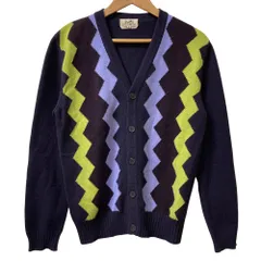 美品 HERMES エルメス カシミヤ100％ ニットカーディガン サイズM パープル×マルチカラー メンズ 古着 中古 USEDのサムネイル