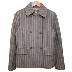 良品 LORO PIANA ロロピアーナ シルクカシミヤブレンド ウール ストライプ ダブルブレストジャケット コート サイズ38 グレー レディース 古着 中古 USEDのサムネイル