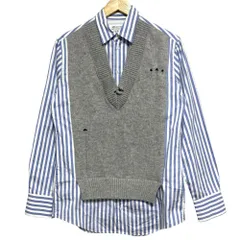 美品 23AW Maison Margiela1 メゾンマルジェラ1 ダメージニット レイヤード ドッキングシャツ S51DL0382 サイズ36 ブルー グレー レディース 古着 中古 USEDのサムネイル