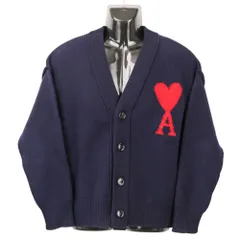 美品 ami paris アミパリス Ami de Coeur ニット Vネック カーディガン サイズS ネイビー メンズ 古着 中古 USEDのサムネイル