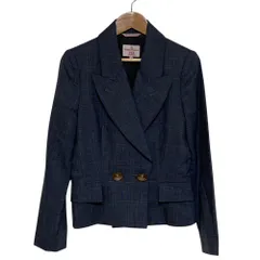 美品 Vivienne Westwood RED LABEL ヴィヴィアンウエストウッド レッドレーベル チェック ダブルブレストジャケット サイズ1 ネイビー レディース 古着 中古 USEDのサムネイル