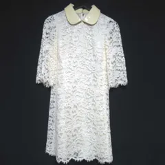 美品 DOLCE&GABBANA ドルチェ&ガッバーナ パテントカラー 七分袖 ひざ丈 レース ワンピース サイズ38 アイボリー レディース 古着 中古 USEDのサムネイル