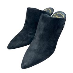新品同様 Roger Vivier ロジェヴィヴィエ RVロゴ スエード ポインテッドトゥ ミュールサンダル サイズ35 1/2 22.5cm相当 ブラック レディース 古着 中古 USED