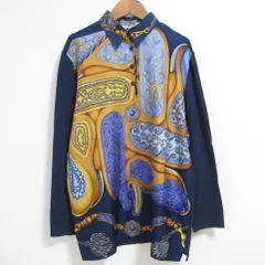 良品 HERMES エルメス FESTIVAL ツイルレーヌ ロングスリーブ ニットポロシャツ サイズL ネイビー レディース 古着 中古 USEDのサムネイル