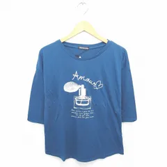ジュリアーノ ジュリ JURIANO JURRIE タグ付き Tシャツ カットソー ドロップショルダー 英字 イラスト プリント 七分袖 9 紺 ネイビー /TTのサムネイル