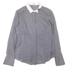 美品 Brunello Cucinelli ブルネロクチネリ クレリックシャツ ブラウス コットン シャンブレー 長袖 カットソー M グレー 白 ホワイト レディース 古着 中古 USEDのサムネイル