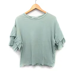 ケイビーエフ KBF アーバンリサーチ カットソー Tシャツ シンプル フリル袖 切替リブ 五分袖 丸首 コットン 綿 One スモークグリーン 緑 /HT9のサムネイル