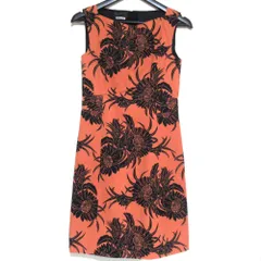 美品 PRADA プラダ フラワープリント ノースリーブ ひざ上丈 ワンピース 38サイズ ライトオレンジ×ブラック レディース 古着 中古 USEDのサムネイル