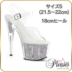 21.5 22 cm サンダル 厚底 Pleaser プリーザー 18cm ヒール 透明 クリア シルバー グリッター ラメ アンクルストラップ オープントゥ ハイヒール クリアヒール 靴 シューズ コスプレ レディース メンズ ADO708G/C/SGIのサムネイル