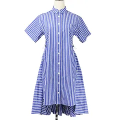 良品 sacai サカイ バックオープン カットオフ ストライプシャツドレス ワンピース 18-03984 1 ブルー レディース 古着 中古 USEDのサムネイル